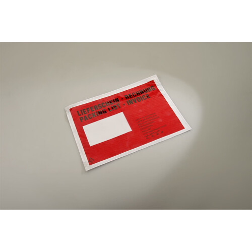 Lieferscheintasche DIN C6 rot mit Druck - Lieferschein/Rechnung 32my VE 1000 Stück