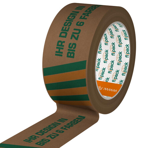 Recycling Klebeband Papier 50mm x 50m Hotmelt Braun 2 farbig bedruckt nachhaltig